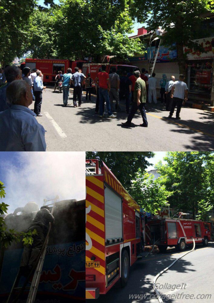 مهار آتش‌سوزی مغازه خیابان شهید کریمی توسط آتش نشانان شهرداری لاهیجان
