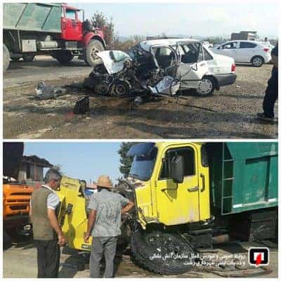 تصادف شدید دو خودرو در جاده جیرده 1 - نجات معجزه آسای راننده ۳۵ ساله توسط آتش نشانی رشت +تصاویر - آتش نشانی رشت