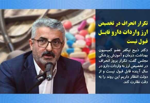 تکرار انحراف در تخصیص ارز واردات دارو قابل قبول نیست - تکرار انحراف در تخصیص ارز واردات دارو قابل قبول نیست - ذبیح نیکفر