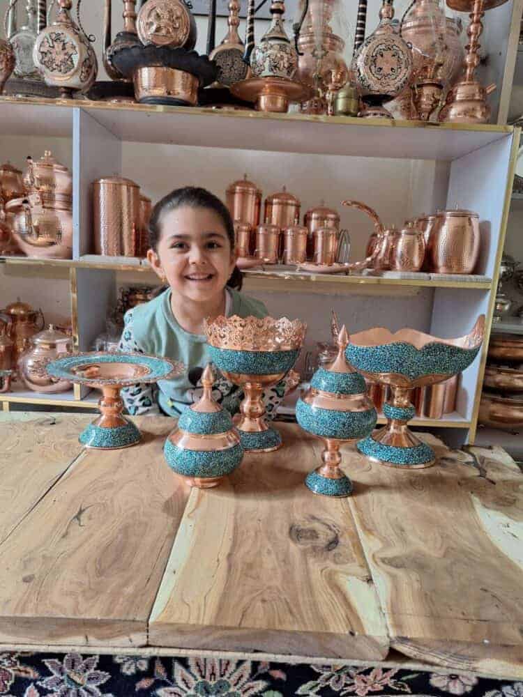 خرید ظروف فیروزه کوبی با قیمت های عالی ، خرید آثار هنری فیروزه و مس اصفهان