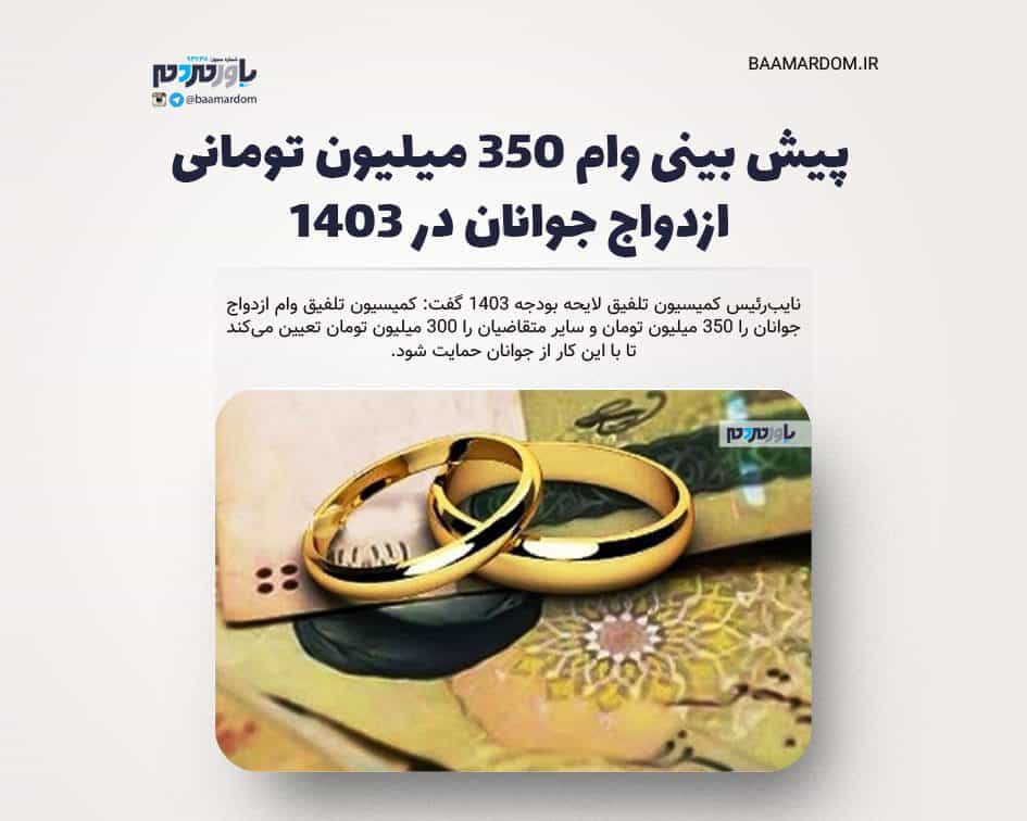 پیش بینی وام ۳۵۰ میلیون تومانی ازدواج جوانان در ۱۴۰۳