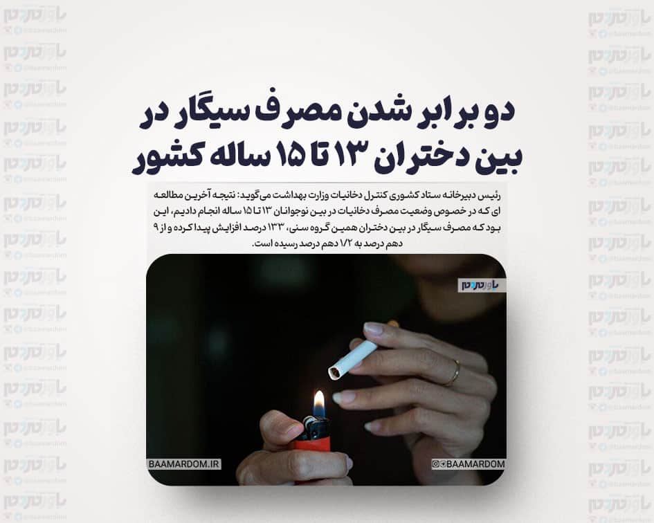 دو برابر شدن مصرف سیگار در بین دختران ۱۳ تا ۱۵ ساله کشور