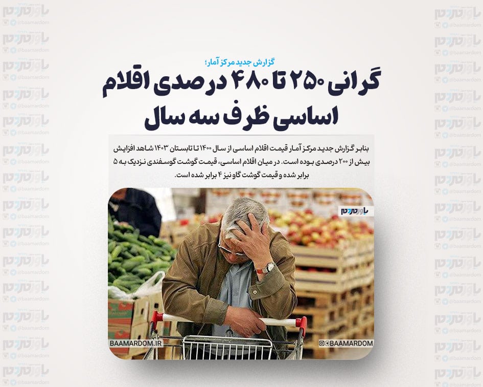 گرانی ۲۵۰ تا ۴۸۰ درصدی اقلام اساسی ظرف سه سال/ گوشت ۵ برابر و سیب زمینی ۲.۵ برابر شد