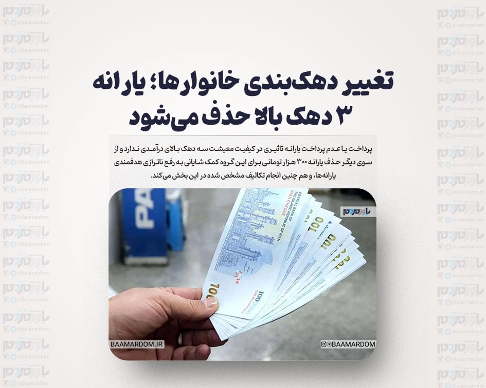 تغییر دهک‌بندی خانوارها؛ یارانه‌ ۳ دهک بالا حذف می‌شود