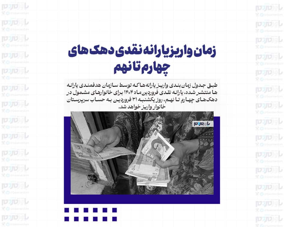 زمان واریز یارانه نقدی دهک های چهارم تا نهم