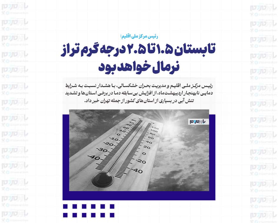 تابستان ۱.۵ تا ۲.۵ درجه گرم تر از نرمال خواهد بود