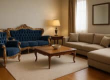 چیدمان مبل سلطنتی و راحتی در پذیرایی مربع