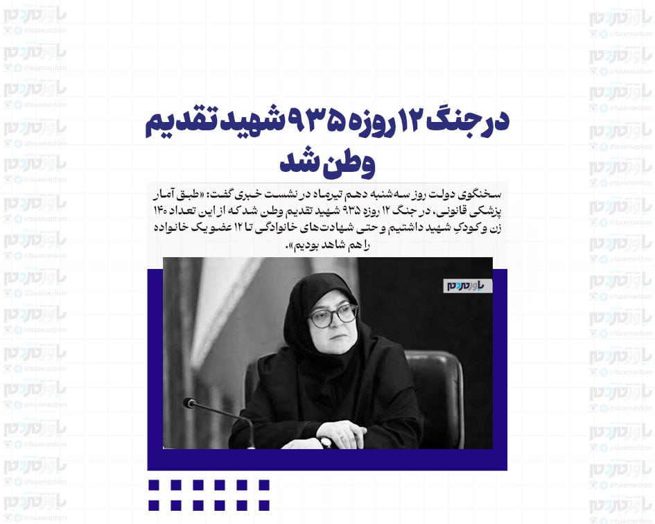 در جنگ ۱۲ روزه ۹۳۵ شهید تقدیم وطن شد