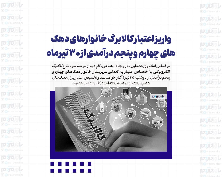 واریز اعتبار کالابرگ خانوارهای دهک های چهارم و پنجم درآمدی از ۳۰ تیرماه