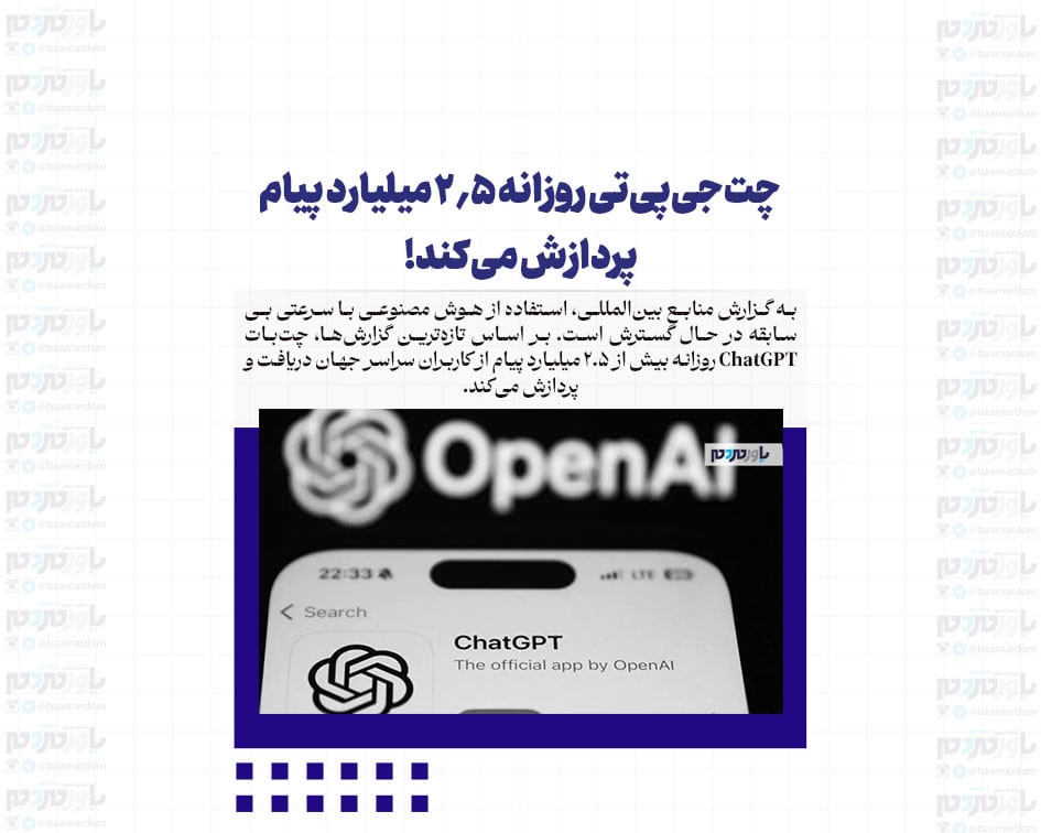 رشد چشمگیر استفاده از هوش مصنوعی / ChatGPT روزانه ۲.۵ میلیارد پیام پردازش می‌کند