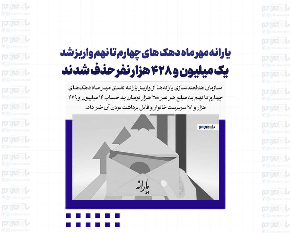 یارانه مهر ماه دهک های چهارم تا نهم واریز شد/ یک میلیون و ۴۲۸ هزار نفر حذف شدند