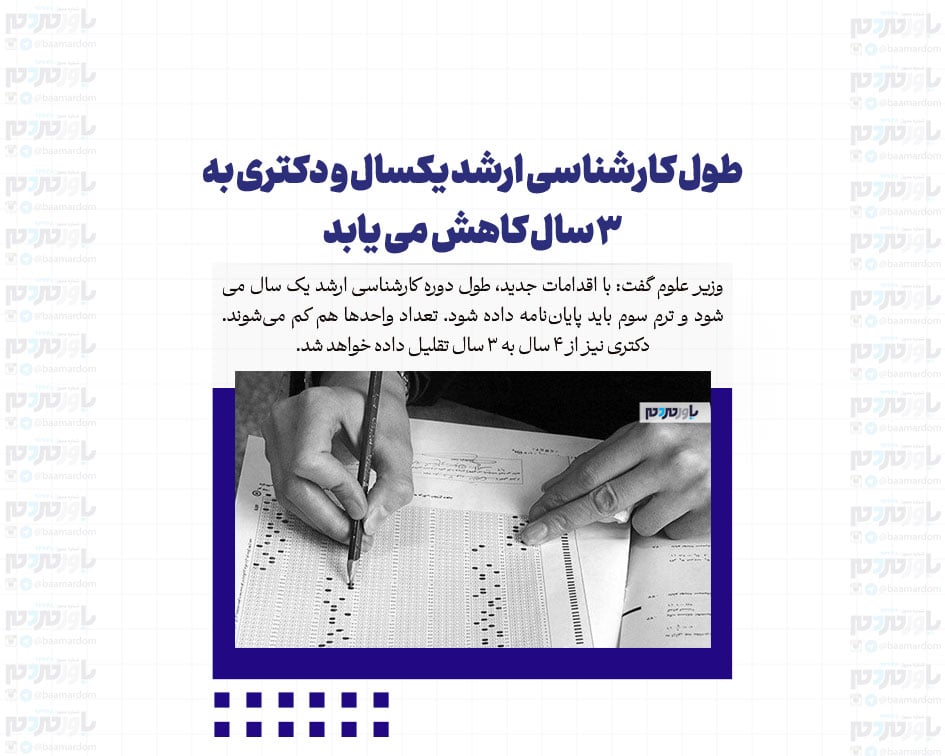 طول کارشناسی ارشد یکسال و دکتری به ۳ سال کاهش می یابد