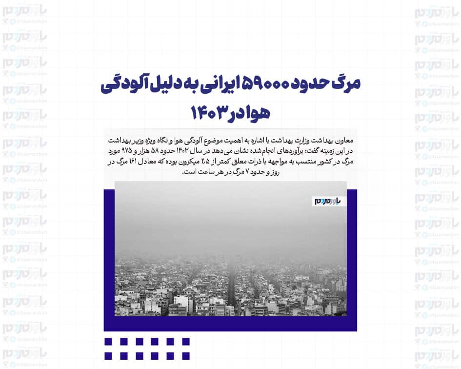 مرگ حدود ۵۹۰۰۰ ایرانی به دلیل آلودگی هوا در ۱۴۰۳