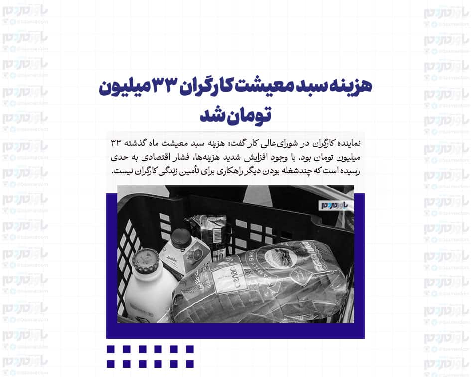 هزینه سبد معیشت کارگران 33 میلیون تومان شد