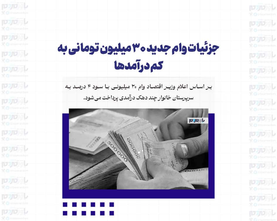 وام ۳۰ میلیون تومانی جدید برای افراد کم‌درآمد: جزئیات و شرایط آن
