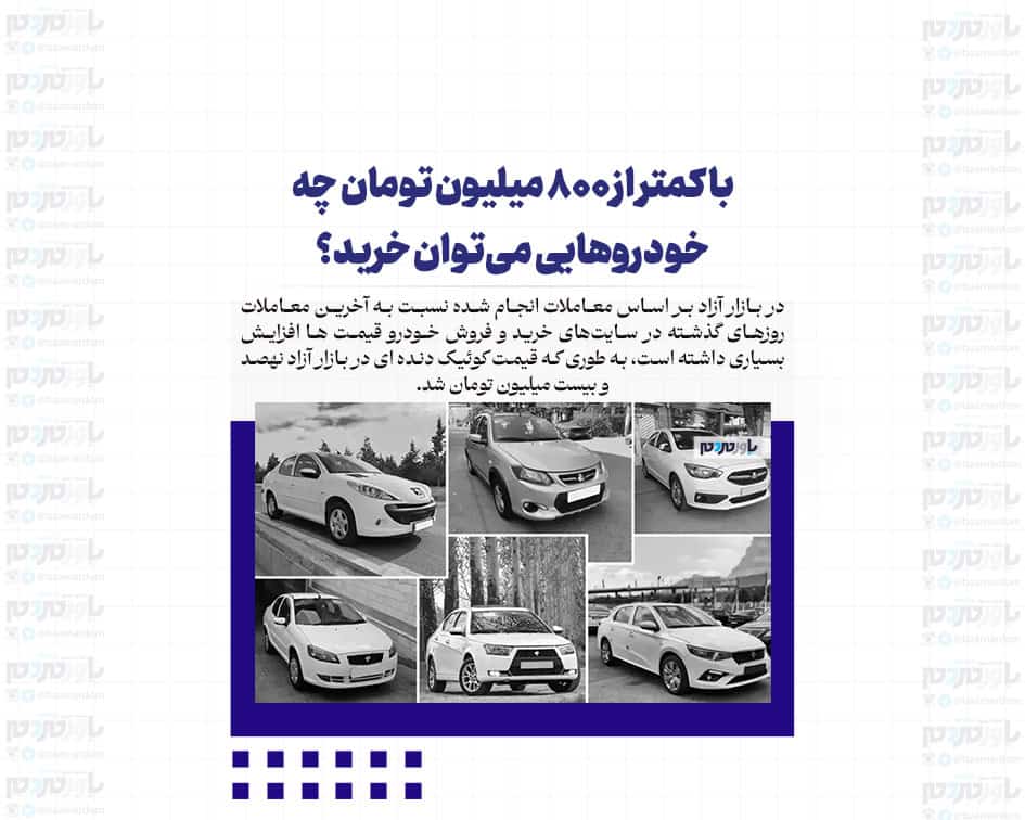 با کمتر از ۸۰۰ میلیون تومان چه خودروهایی می‌توان خرید؟+جدول