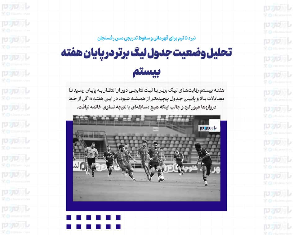 تحلیل وضعیت جدول لیگ برتر در پایان هفته بیستم/ نبرد ۵ تیم برای قهرمانی و سقوط تدریجی مس رفسنجان