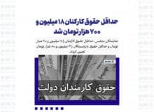 حداقل حقوق کارکنان ۱۸ میلیون و ۷۰۰ هزار تومان شد