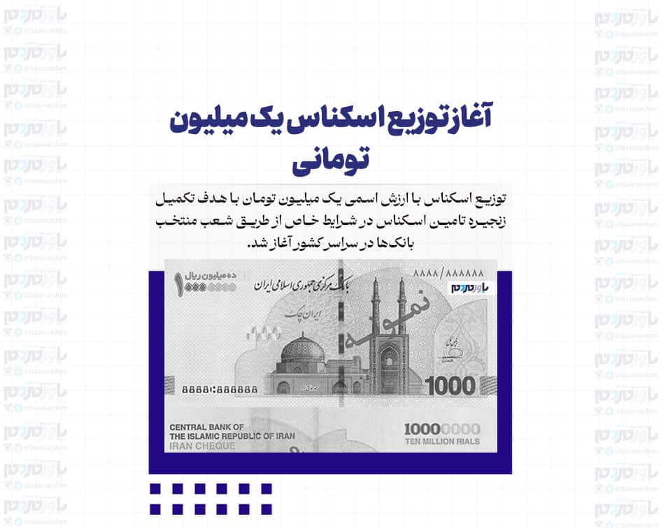 آغاز توزیع اسکناس یک میلیون تومانی