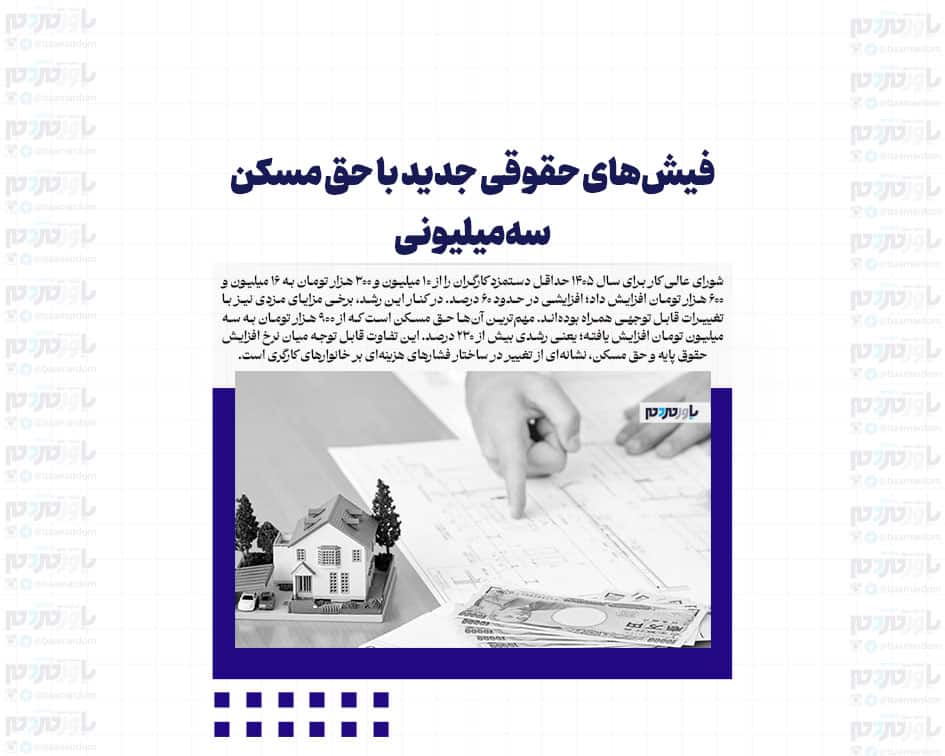 فیش‌های حقوقی جدید با حق مسکن سه‌میلیونی