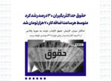 حقوق حداکثر بگیران ۳۰درصدرشد کرد/متوسط هرساعت اضافه کار ۷۰هزارتومان شد